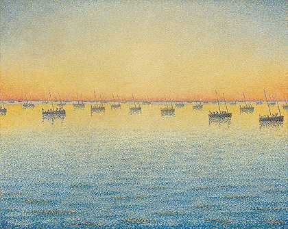 保罗·西格尼克。夕阳。沙丁鱼捕捞。慢板。作品221来自《海，船，康卡尔诺》系列。1891