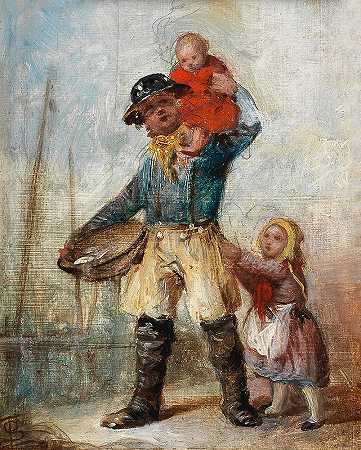 托马斯·肖特男孩 一个带着孩子的渔夫