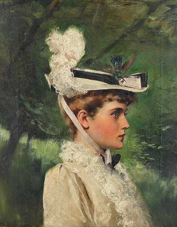 弗朗兹·德沃夏克 一位穿着白色衣服的女士和一只蜂鸟的肖像