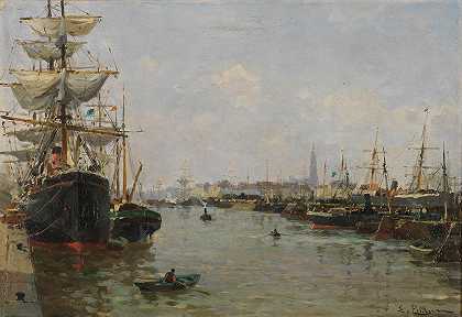 埃德蒙德·玛丽·佩蒂让 港口的船只，可能是勒阿弗尔