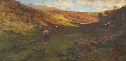 玛丽亚·D·韦伯·罗宾逊 康沃尔景观中的马和骑手