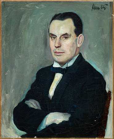 乔治·莱斯利·亨特 Arthur Leyden肖像61.2 x 50.5 cm。未加框架的