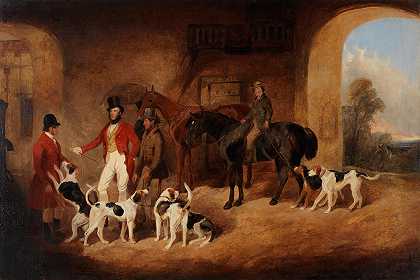 约翰·费内利 亨茨曼和他的猎犬，据说是查尔斯，南安普顿第三男爵，狩猎大师，1827-1881年