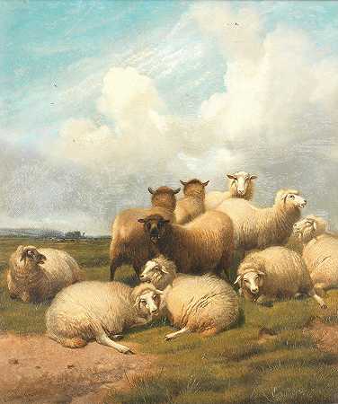 托马斯·西德尼·库珀，RA 风景前的羊