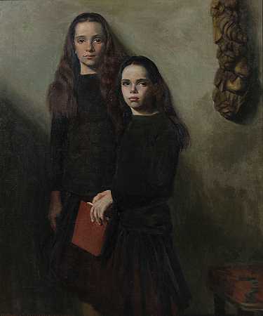 玛格丽特·菲卓·布朗 两个女孩48 x 40英寸。框架54 1/2 x 46 1/2 x 2 1/2英寸。