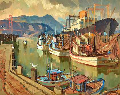 路易斯·麦考拉德 渔人码头、夏雾和加利福尼亚街各16 x 20英寸。每个框架21 x 25英寸。