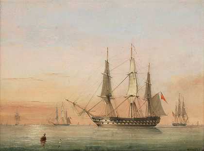 尼古拉斯·马修·康迪 一艘三等舰，被认为是英国皇家海军康沃利斯号，正在抛锚
