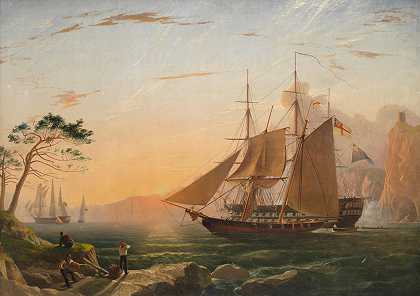 查尔斯·亨利·西弗斯 国王的船在地中海水域航行，日出