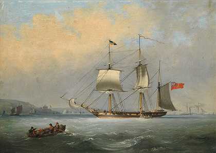 尼古拉斯·马修·康迪 一艘聪明的单桅帆船驶向圣马威斯城堡外的法尔茅斯卡里克路（Carrick Roads，Falmouth），后面还有一场帆船赛