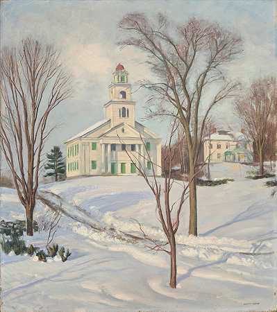 Everett Longley Warner 公园山教堂-冬季36 1/4 x 32英寸。