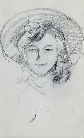 John Duncan Fergusson澳大利亚储备银行 女孩戴着帽子，头戴蝴蝶结，17.5 x 10厘米。