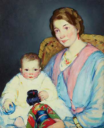 亨丽埃塔·肖尔 母亲和孩子32 x 26英寸。框架40 x 34英寸。