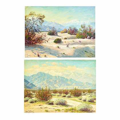 保罗·格林 沙漠沙丘景观各12 x 16英寸。未加框架的