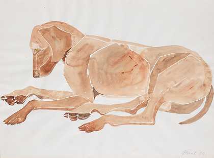 伊丽莎白·弗林克女士。 休息犬56.8 x 77.2 cm。