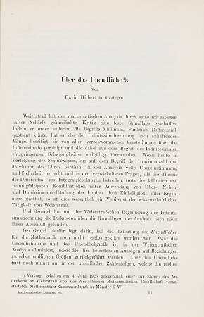 大卫·希尔伯特。1862-1943. 关于无限。《数学年鉴》，第95卷，[柏林，1926年]。