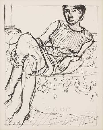 理查德·迪本科恩 《坐着的女人》系列中条纹连衣裙的坐着女人