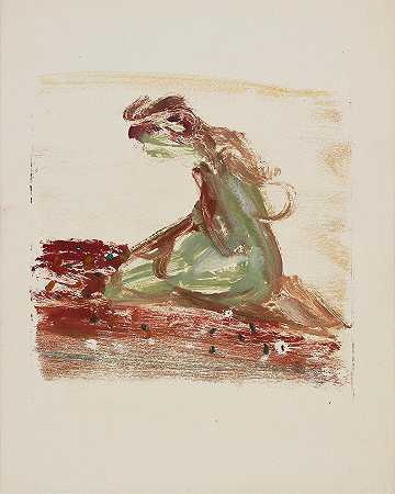 西德尼·诺兰 《跪在花丛中的女人》，约1946年31.5 x 25.0cm。