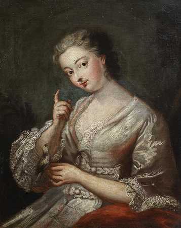 安托万·佩恩的追随者 一位身穿白色连衣裙的年轻女士，手指上放着一只鸟