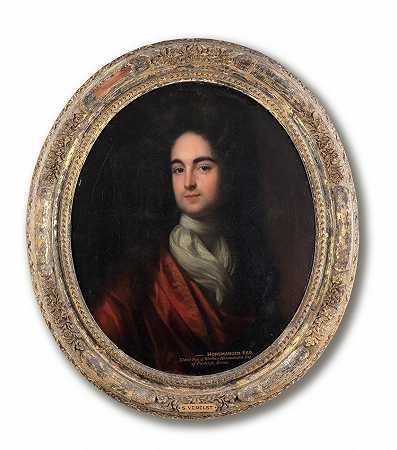 西蒙·皮特斯。韦尔斯特 一位绅士的肖像，据说是安东尼·霍斯曼登，胸围，穿着红色外套