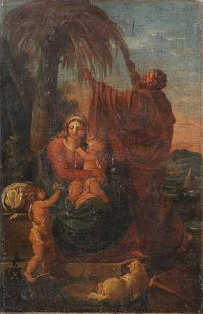 尼古拉斯·普桑的举止 圣家与圣若望婴儿在一片无框的风景中