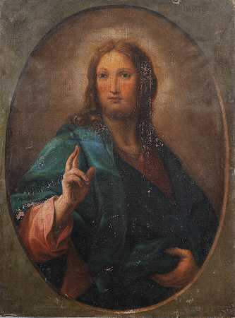 归Giuseppe Bartolomeo Chiari所有 基督的祝福，在一个没有边框的画椭圆里