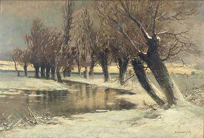 LászlóMednyánszky先生 冬天的一条绿树成荫的河流