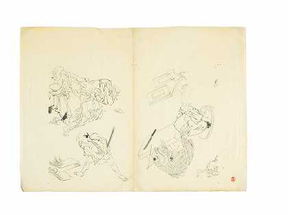 归因于北井胜彦（1760-1849） 一套14幅素描江户时期，19世纪