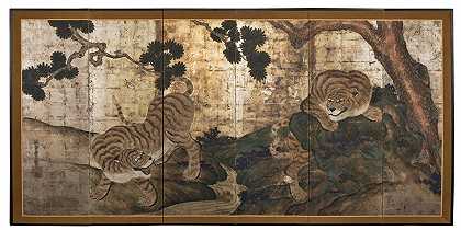 源自岸信介（1749-1838） 江户时代或明治时代的两只老虎，19世纪