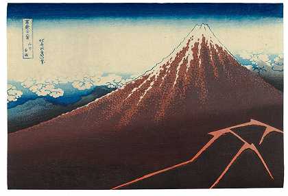 住宅（1760-1849） 大约1831年，雷雨江户时期的富士山