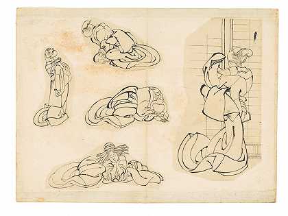 归因于北井胜彦（1760-1849） 一套素描江户时期，19世纪