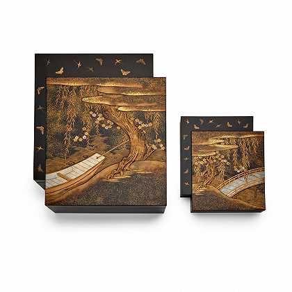 野村Kyuho 19世纪早期江户时代的金黑漆书写盒和文件盒