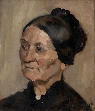 威廉·梅里特·蔡斯 老妇人的头15 1/4 x 13 1/4英寸。