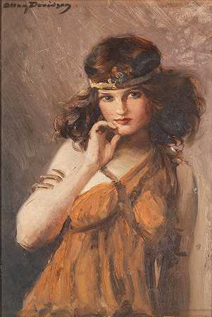 艾伦·道格拉斯·戴维森 一位穿着古装的年轻女士的肖像