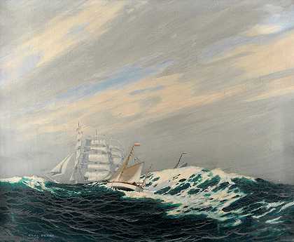 查尔斯·皮尔斯（Charles Pears），RSMA 一个巨浪中的切割器，一个四桅帆船