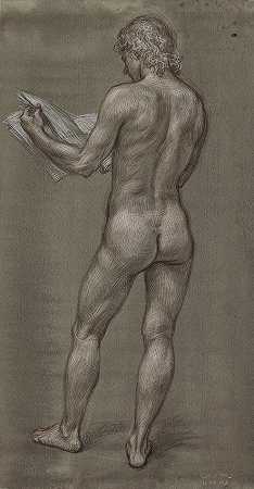 保罗·卡德摩斯 男性裸体形象，19 x 10英寸板材，20 1/8 x 12 1/4英寸。