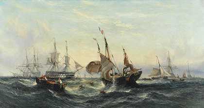 威廉·卡科特·克内尔 《Medway的清晨》和“傍晚，法国渔船也来了，在唐斯”，每对30.5 x 55.9厘米。
