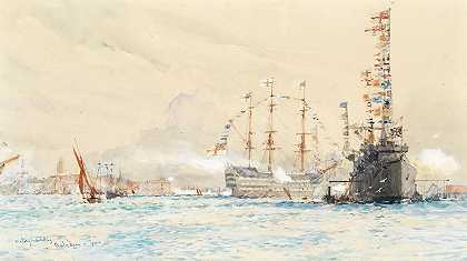 查尔斯·爱德华·迪克森 英国皇家海军胜利号在朴茨茅斯外海鸣礼