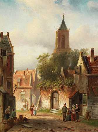 查尔斯·亨利·约瑟夫·莱克特 带有数字的城镇场景