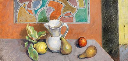 邓肯·格兰特 带水果和水壶的静物38.2 x 79.2 cm。