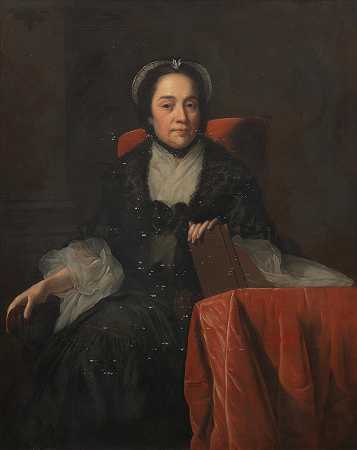 德比的约瑟夫·赖特之后 约翰·阿什顿夫人的肖像，四分之三长，坐着，手里拿着一本书