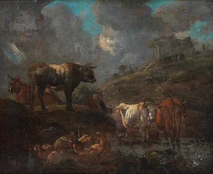 归属于Pieter van Bloemen，称为Standard 在风景中与牛一起溺水