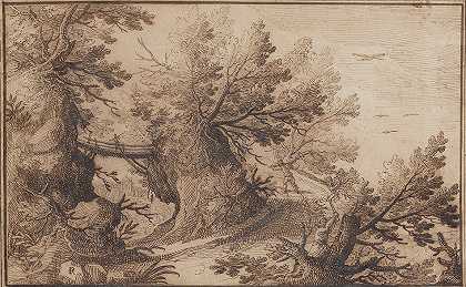 雷米吉奥·坎塔亨 树木繁茂的风景，有一个樵夫的身影