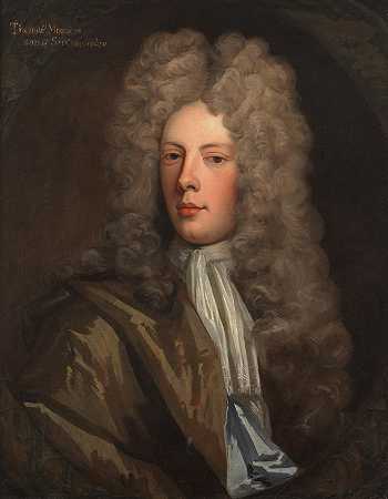 Godfrey Kneller爵士的圈子 托马斯·马斯格雷夫（Thomas Musgrave）的肖像，半身像长，身穿棕色长袍，绘有椭圆形