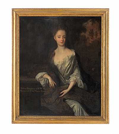 赫尔曼·范德米恩圈 一位年轻女士的肖像，据说是威廉·雷爵士的女儿图夫顿，身长四分之三，穿着白色连衣裙