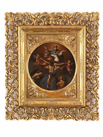 在Guido Reni之后 十字架上有基督的圣三位一体，两侧有直径23.2厘米的天使
