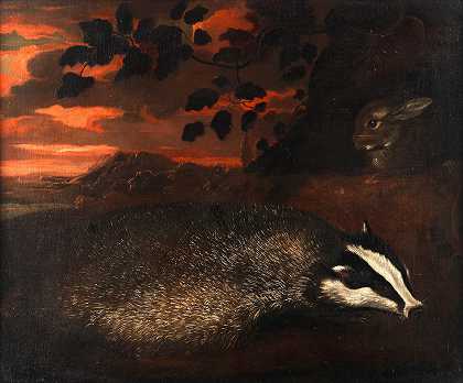 查尔斯柯林斯 风景中的獾和兔子