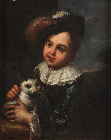 安东尼奥·莫里奥·阿莫罗斯 一个女孩的肖像，半身，抱着一只猫