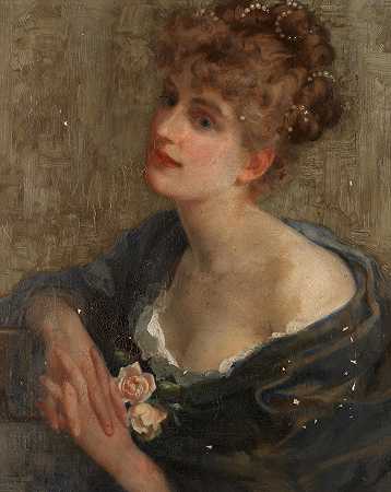 亚瑟·丹皮尔·梅 一个头发上有珍珠的女人的肖像
