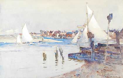 弗兰克·索斯盖特，R.B.A。 威尔斯港，诺福克和干燥她的帆，威尔斯第一个48.3 x 68厘米，第二个34.6 x 68厘米。