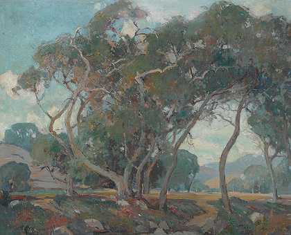 奥尔林A.怀特 穿过树木和山谷26 x 32英寸框架30 x 36英寸